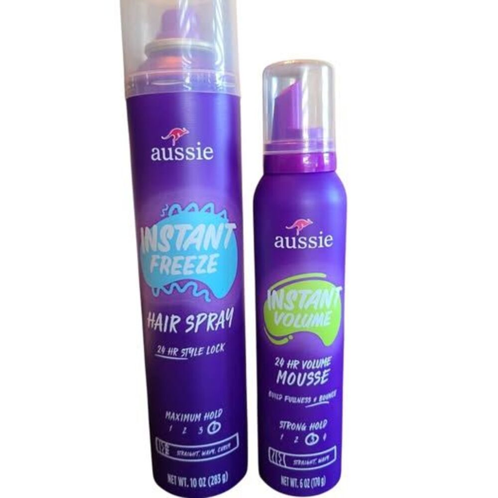 Aussie Instand Freeze HairSpray & Instand Volume Mousse Hair Styling Set Bundle